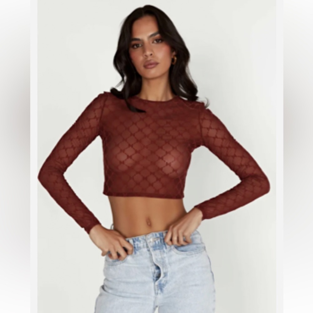 Letitia meshki mesh monogram crop top sz M Cherry Chocolate
